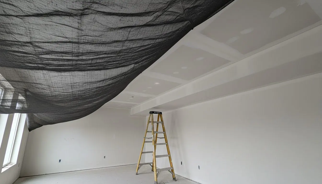 Daylight from a window makes the ceiling read as one plane with no line where the sheets meet