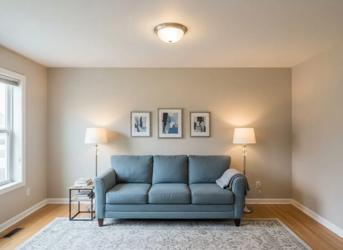 Keep the light fitting and the ceiling line away from the frame edges