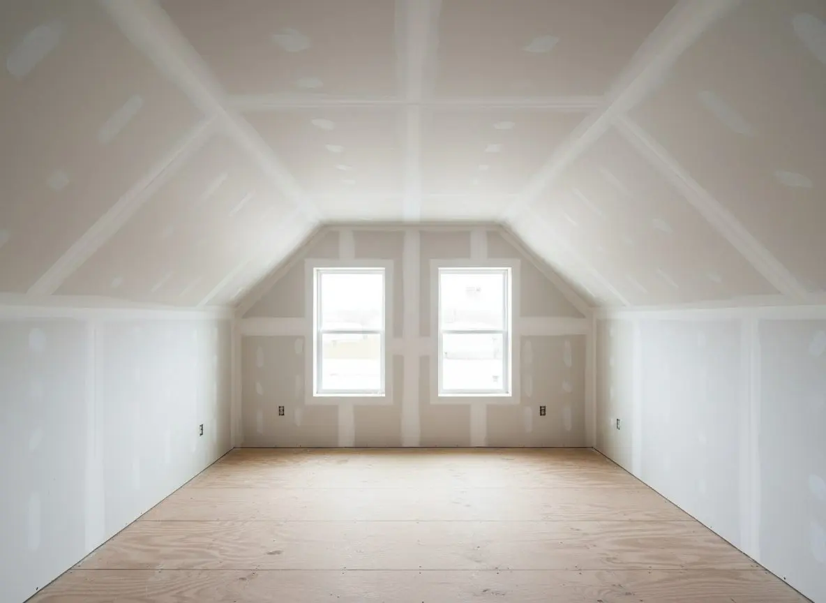 Attic room lined and taped in Moorhead
